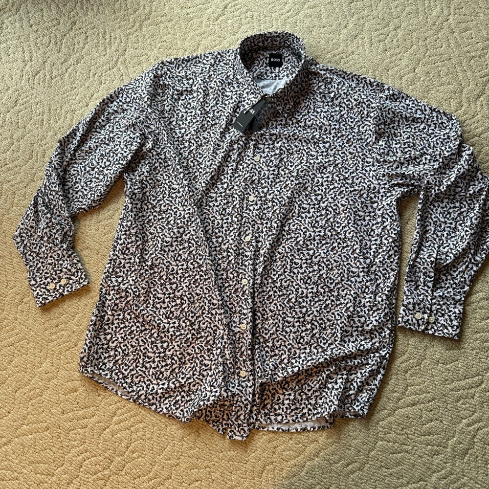 Hugo Boss Men's Patterned Performance Long-Sleeve Shirt sz XXL